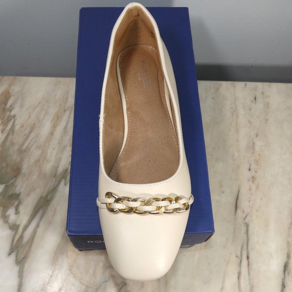 NiB Elegant Vanilla Leather Rockport Women's Zoie Chain Ballet Flat 9.5 - Picture 6 of 16